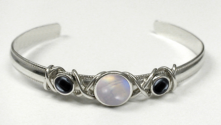 Sterling Silver Hand Made Cuff Bracelet With Rainbow Moonstone